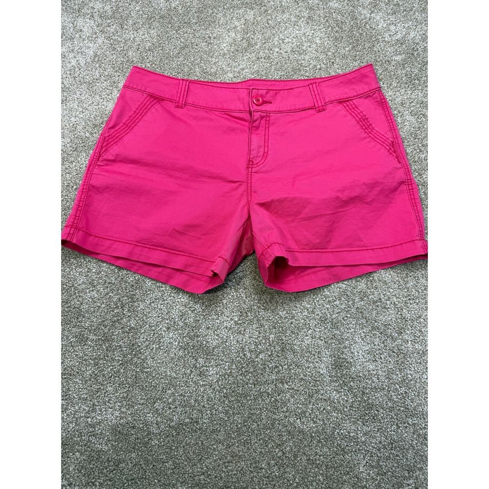 Maurices Womens Hot Pink Chino Shorts 13/14 Mid Rise Stretch Neon Vacay Beach